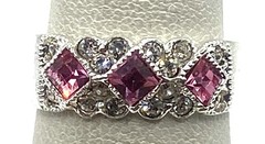 Vintage Serling silver Pink & Clear Sparkle CZ Cocktail Band Ring Size 5.5