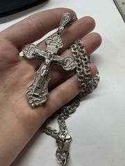 Huge 925 Sterling Silver Orthodox Cross & 25″ Bismarck Chain Set 49g Russia