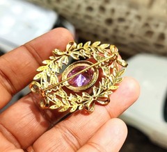 2.90Ct Oval Cut Lab Created Sapphire Art Deco Brooch Pin 14K Yellow Gold Plated