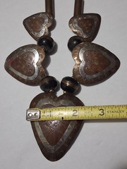 Vintage Hammered Copper And Brass Graduated Hearts/ Beads Statement Necklace