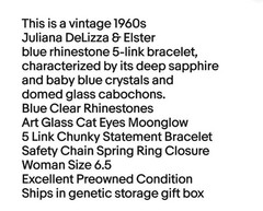 Vintage Juliana D&E 5 Link Bracelet Blue AB Rhinestones Moonglow Cat Eyes Sz 6.5