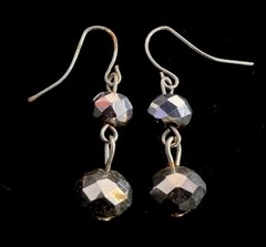 Vintage Silver Faceted Dual Dangling Beads French Wire Earrings