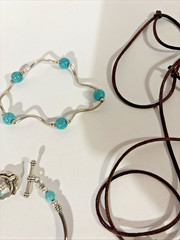 3 Piece Turquoise Jewelry Lot-Vintage 2 Bracelets And 1 Adjustable Necklace