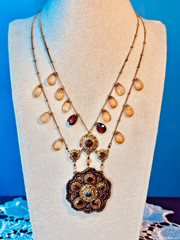VTG! “Liz Clayborne’s Amber Crystals & Beads Victorian Style Necklace + Earrings