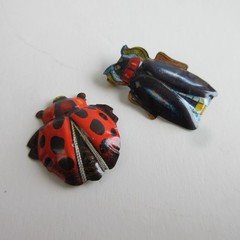 2 vintage Tin Litho Bug Insect Pins lady bug etc lot