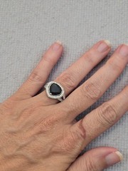 925 Sterling Silver Black Onyx Ring Halo Vintage Style Size 8 CZ Accents