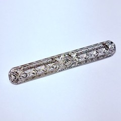 Art Deco 800 Platinum 0.24ctw Old European Diamond 53mm Bar Brooch Pin 4.4g