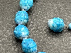 Vintage West Germany Marbled Blue White Beaded Textured Bead Necklace Choker