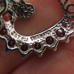 J&T 925 Sterling Vintage Red Garnet & Topaz Gem “I Love You” Heart Pendant