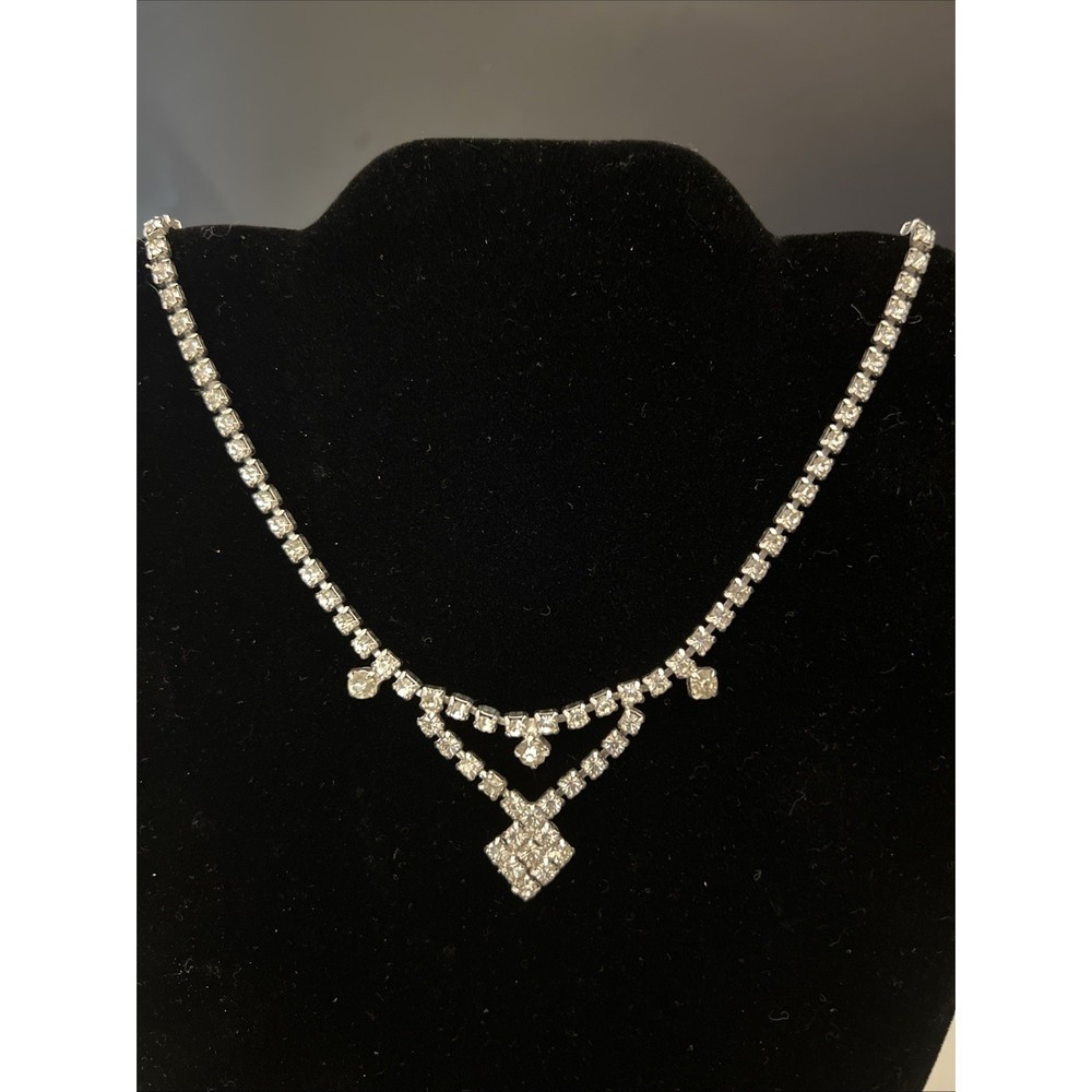 Vintage Silver Tone Rhinestone Necklace Choker