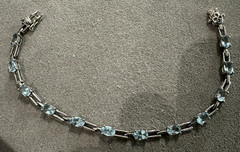 Vintage Sterling Silver Blue Topaz Bar Link Tennis Bracelet 7″