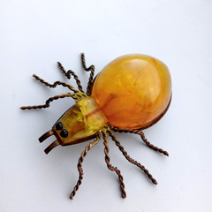 Vintage Spider Brooch Amber Color Resin. Made in the USSR
