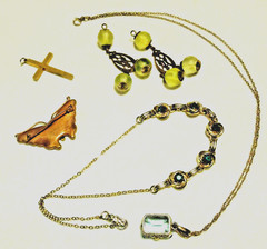 VTG Jewelry Lot :Cubic Zirconia- 925 CM, Victorian Prehnite , Tourmaline