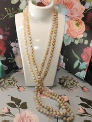 #2073, CHRYSANTHEMUM FOSSIL CORAL VINTAGE RARE NECKLACE 56″IN, GOLD PLATED