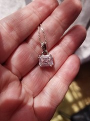 Sterling Silver Emerald Cut AB Crystal Solitaire Pendant Necklace Rope Design