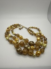 Japan Choker Necklace w/ Faux Pearl Crackled Lucite Gold Tan Yellow