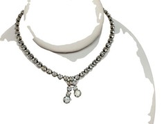Vintage Rhinestone Choker Necklace Mid Century Sparkling Gemstones 12in Tassel