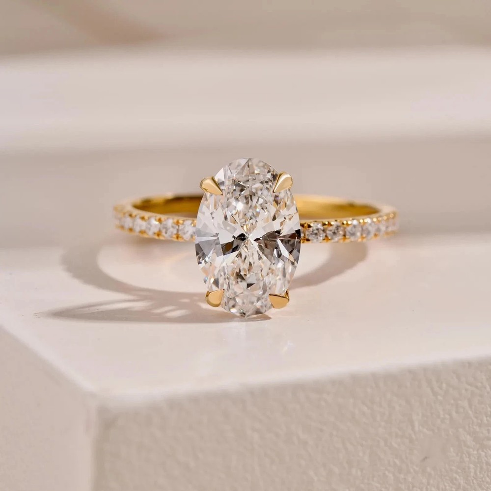 2Ct Oval Cut Lab Grown Solitaire Diamond 14k Yellow Gold Finish Engagement Ring