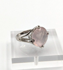 Sterling Silver 925 Checkerboard Cut Pink Chalcedony Clear Topaz Ring Sz 6