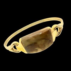 1955-1969 Crown Trifari Marbled Lucite Gold Tone Hook Bangle Bracelet 6.5” Dia