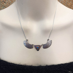 Ethnic Necklace Vintage Sterling Silver Blue Tribal Folk Crescent Artisan Boho