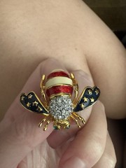 Joan Rivers Bee Patriotic Honey Bee Red White Blue Pin Brooch Rhinestone Enamel