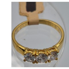 Vintage Three Stone Ring Size 11 Gold Tone Cubic Zirconia Round Cut Sparkle