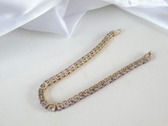 Vintage Sterling Silver 925 Gold Over Amethyst CZ Tennis Bracelet 7.5″
