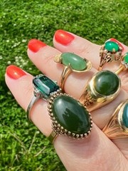 VINTAGE 10K YELLOW GOLD BIG OVAL GREEN NEPHRITE JADE JADEITE RING SOLID HEAVY