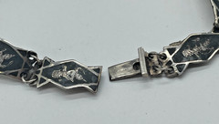 VTG Signed SIAM Niello 925 Sterling Silver Enamel Panel link bracelet 7″