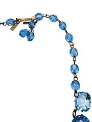 Vintage Blue Glass Rhinestone Necklace Signed Frances Hirsch Beautiful 16″