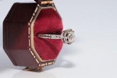 Antique Circa 1920s Art Deco 18k Gold Natural Old Cut Diamond Solitaire Ring