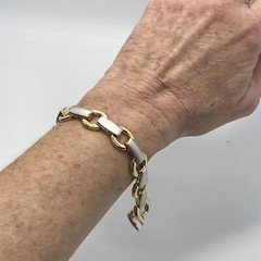 Vintage 2 Tone Matte SIlver & Gold Designer Look Bracelet sz 6.75″