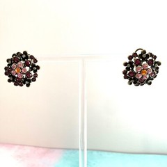 Vintage LaVintage Rhinestone Flower Earrings Burnished Gold Tone