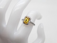 $7000 3.50ct Natural Fancy Cut Yellow Sapphire VS G Diamond Platinum HALO Ring