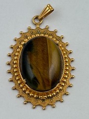 Oval Tigers Eye Gemstone Set in Gold-Tone Brass Frame 1.75″ Heavy Mothers Day