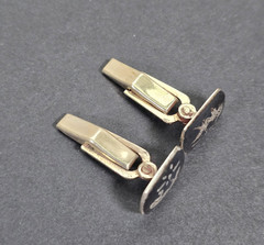 VINTAGE SIAM STERLING SILVER NIELLO TIE BAR & CUFFLINKS SET GODDESS DANCERS 925