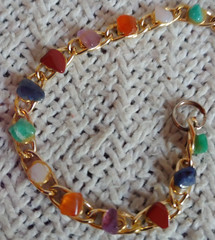 Vintage Multi Color Nugget Polished Goldtone Bracelet 7-1/2 Inches