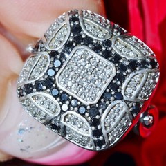 925 silver 7.40gr ring 0.65ct natural white & lab-grown black diamond sz 8.25