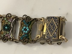 Vintage Artisan Adaya Link Bracelet Mosaic Seed Beads Crystal Beaded 7 inches