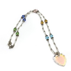 Vintage 925 Sterling Silver Multicolor Bead AB Crystal Letter D Heart Necklace