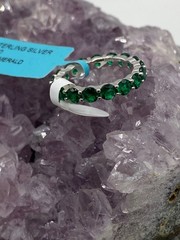Sterling Silver Eternity Band Ring with Nano Emeralds, Size 8