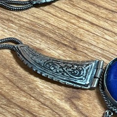 Vintage Antique 800 Silver Lapis 18 In Necklace with Inset Stone