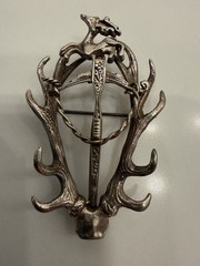 Vintage German Jäger Hunting Brooch Stag Antlers Hirschfänger Sword Silver Tone