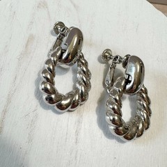 Napier Vintage Twisted Door Knocker Style Screw back Clip Earrings Silver Tone