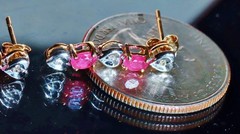14k multi tone gold 1.03ct natural dia dangle earrings ruby heart treated 2.27gr