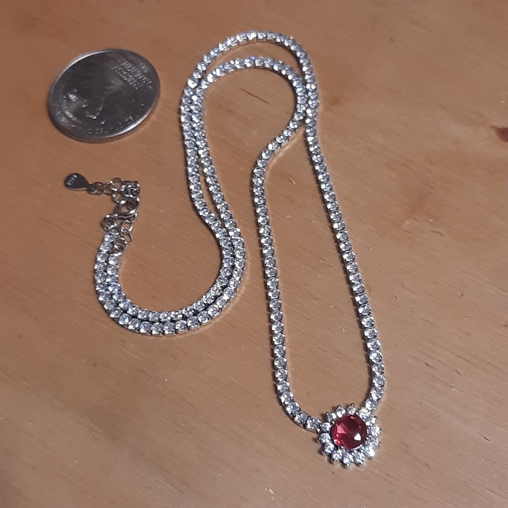 Vintage Sterling Silver Halo Pendant Tennis Necklace 18In Cz OLD STOCK 925 A24