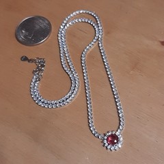 Vintage Sterling Silver Halo Pendant Tennis Necklace 18In Cz OLD STOCK 925 A24