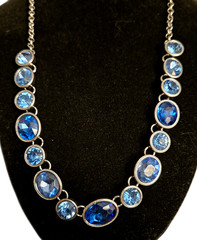 MONET Silver Tone Blue Stone Statement Necklace 16 17 Inches Signed