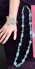 Vintage Butterfly Bracelet W/ Abalone Shell & Turquoise & Lucite Necklace